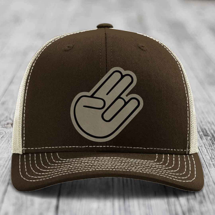 The Shocker - Leather Patch Hat - Light Brown to Black Patch - Richardson 112 Snapback Trucker Hat