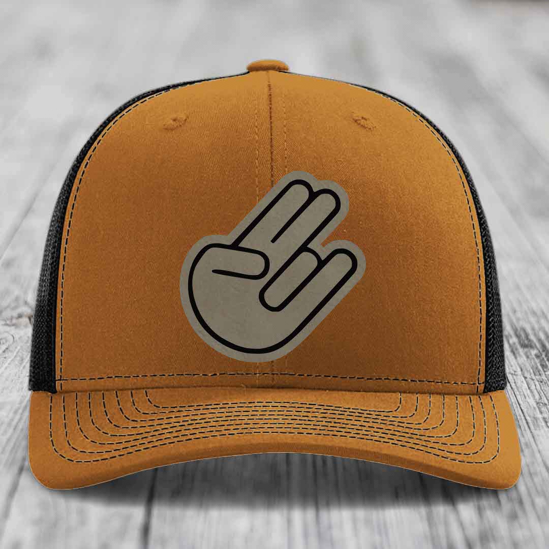 The Shocker - Leather Patch Hat - Light Brown to Black Patch - Richardson 112 Snapback Trucker Hat