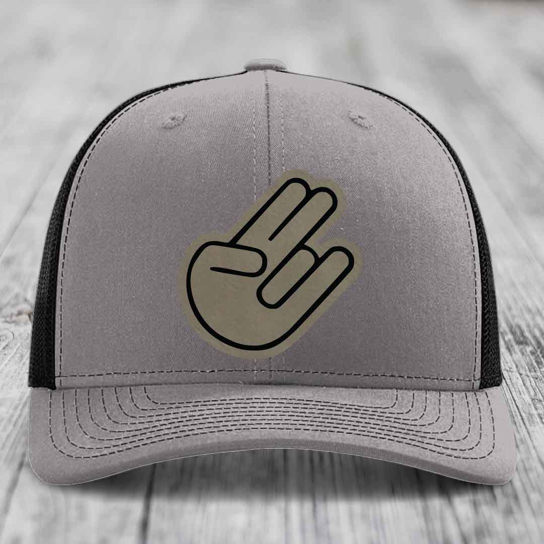 The Shocker - Leather Patch Hat - Light Brown to Black Patch - Richardson 112 Snapback Trucker Hat