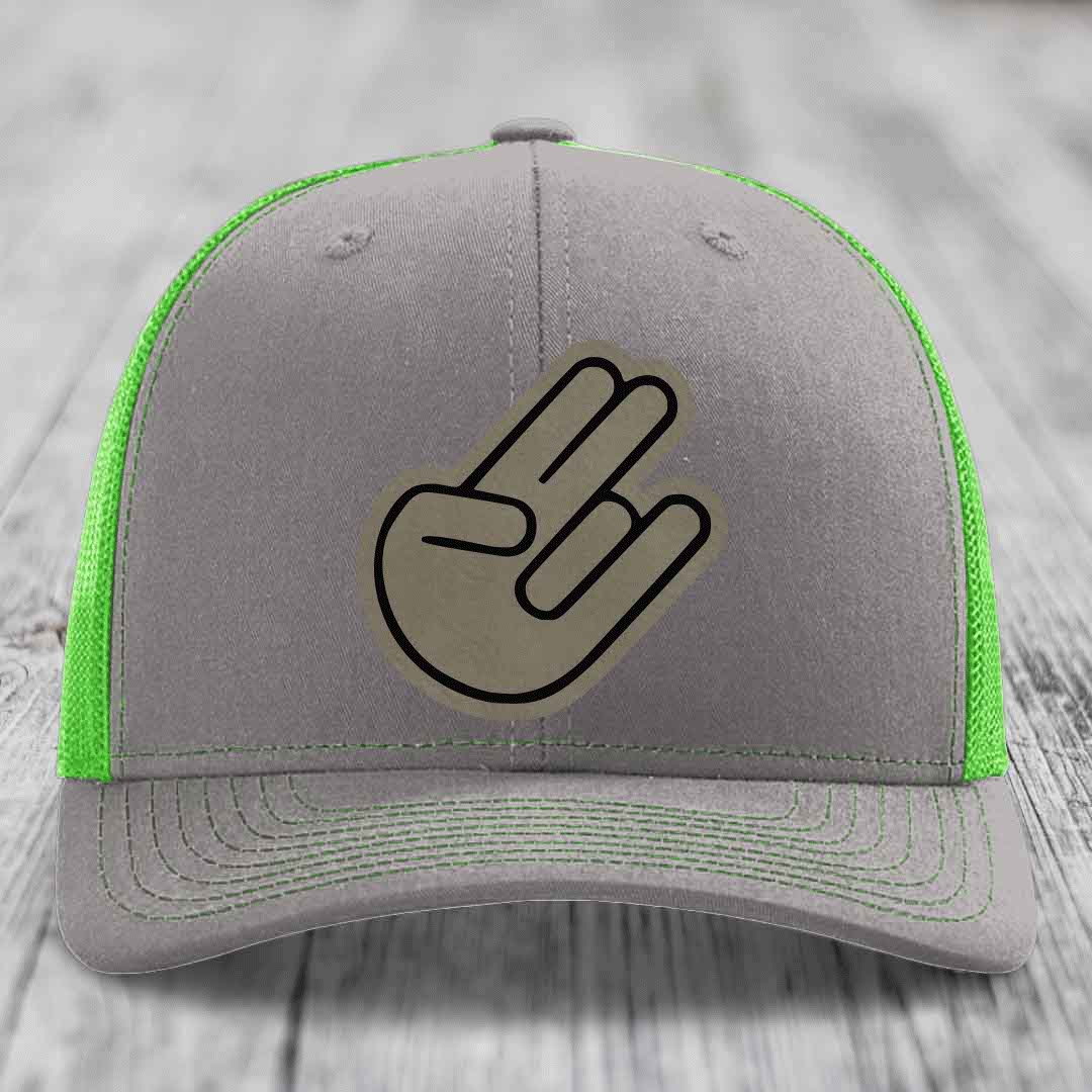 The Shocker - Leather Patch Hat - Light Brown to Black Patch - Richardson 112 Snapback Trucker Hat