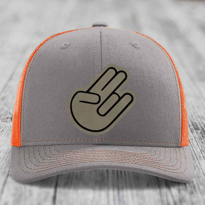 The Shocker - Leather Patch Hat - Light Brown to Black Patch - Richardson 112 Snapback Trucker Hat