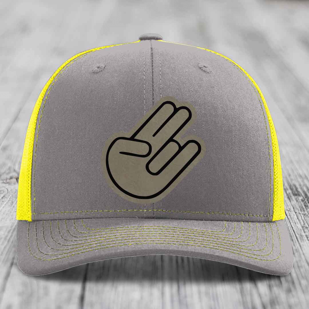 The Shocker - Leather Patch Hat - Light Brown to Black Patch - Richardson 112 Snapback Trucker Hat