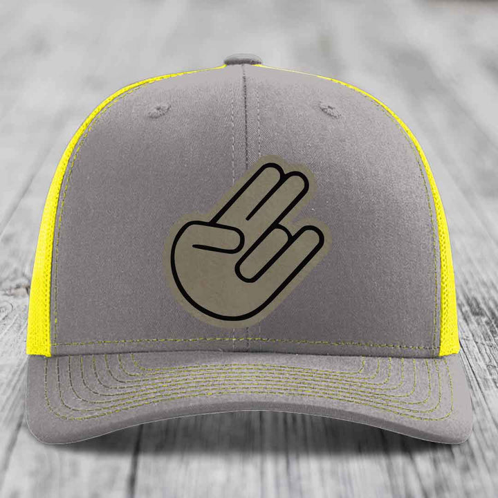 The Shocker - Leather Patch Hat - Light Brown to Black Patch - Richardson 112 Snapback Trucker Hat