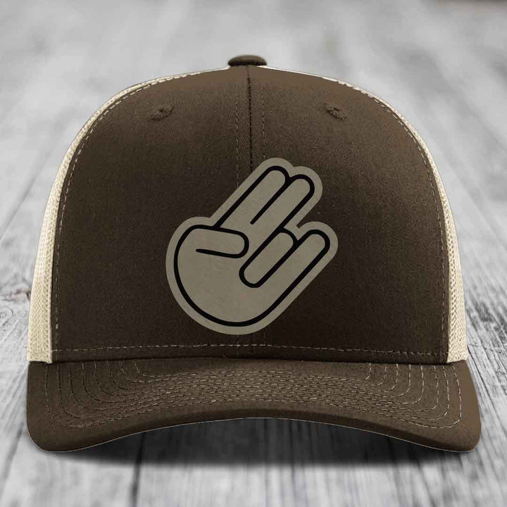 The Shocker - Leather Patch Hat - Light Brown to Black Patch - Richardson 112 Snapback Trucker Hat