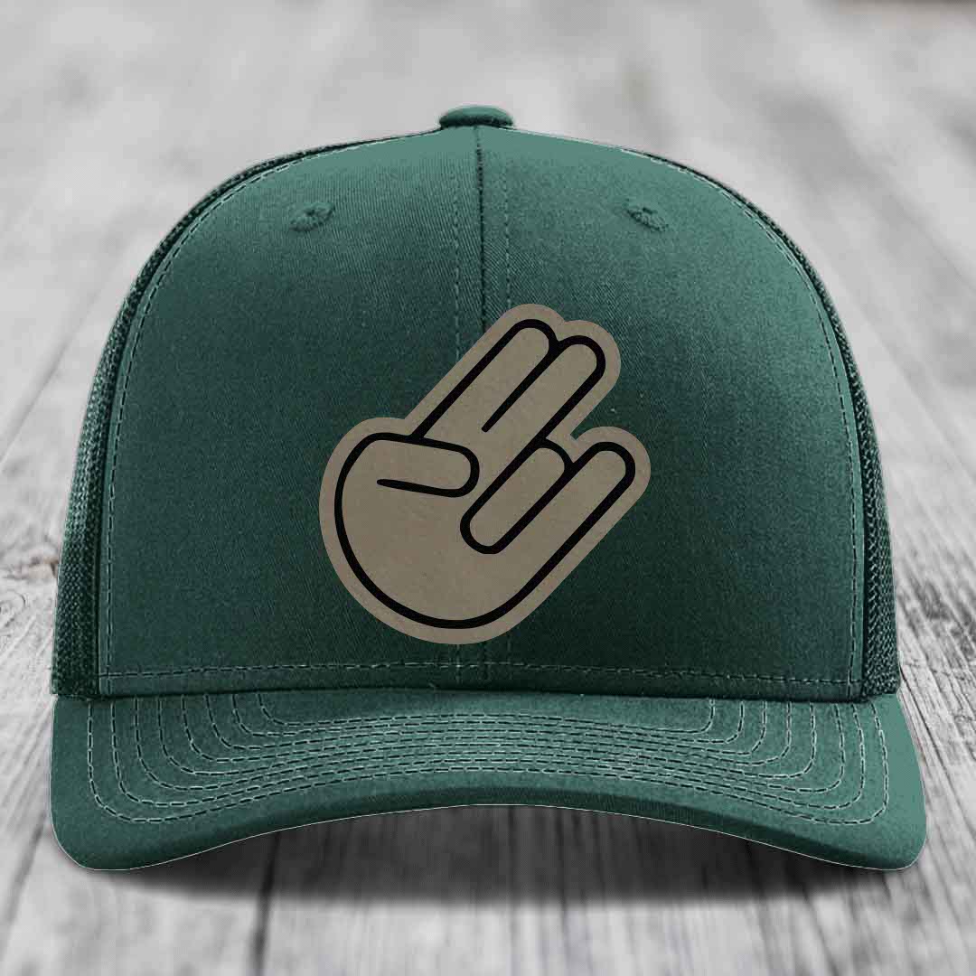 The Shocker - Leather Patch Hat - Light Brown to Black Patch - Richardson 112 Snapback Trucker Hat