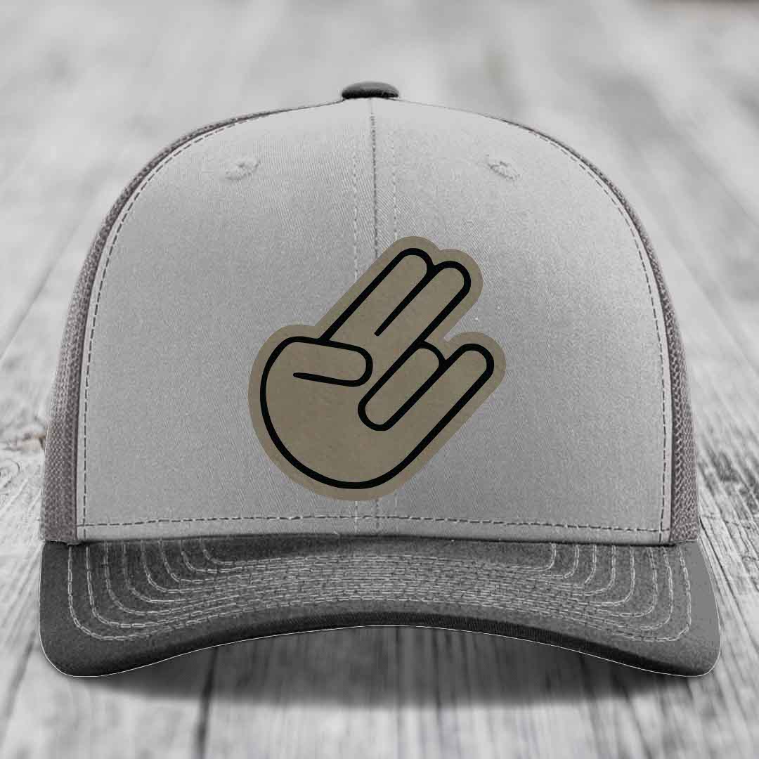 The Shocker - Leather Patch Hat - Light Brown to Black Patch - Richardson 112 Snapback Trucker Hat