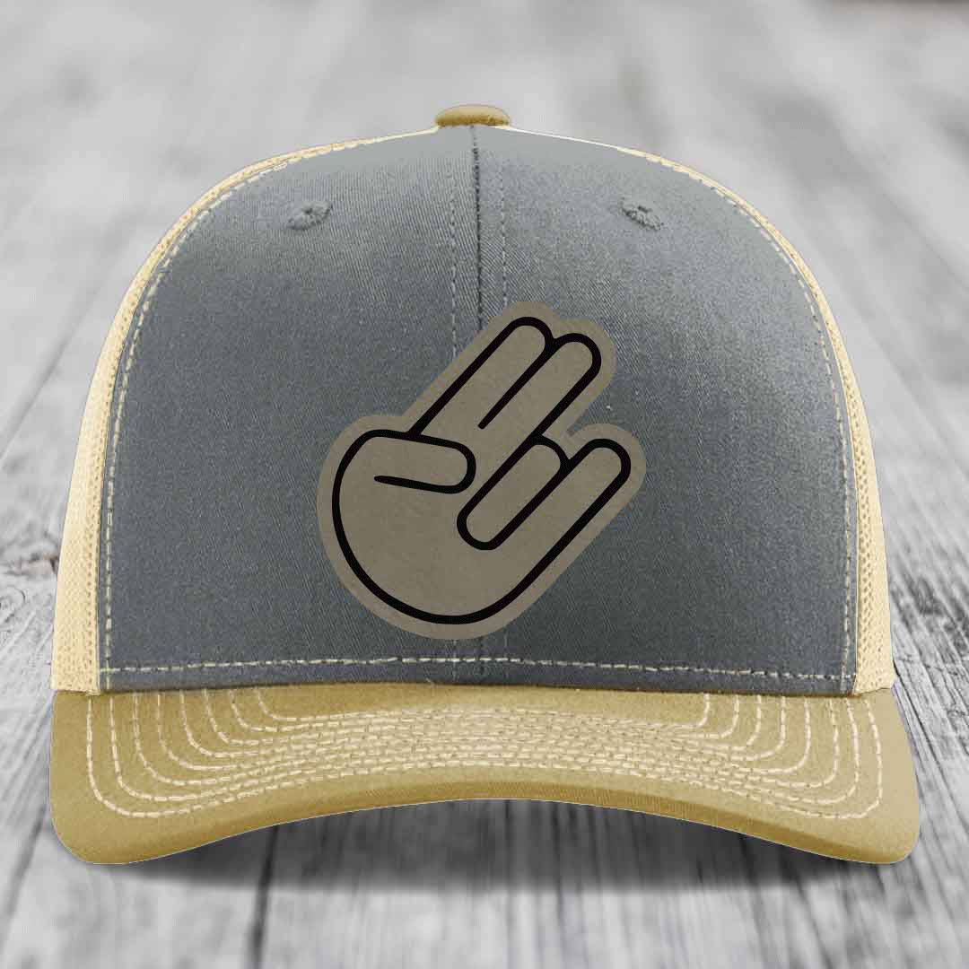 The Shocker - Leather Patch Hat - Light Brown to Black Patch - Richardson 112 Snapback Trucker Hat