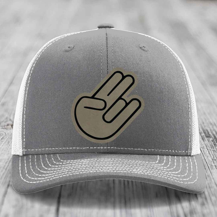 The Shocker - Leather Patch Hat - Light Brown to Black Patch - Richardson 112 Snapback Trucker Hat