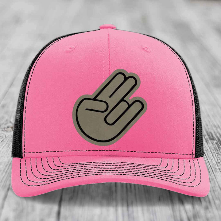 The Shocker - Leather Patch Hat - Light Brown to Black Patch - Richardson 112 Snapback Trucker Hat