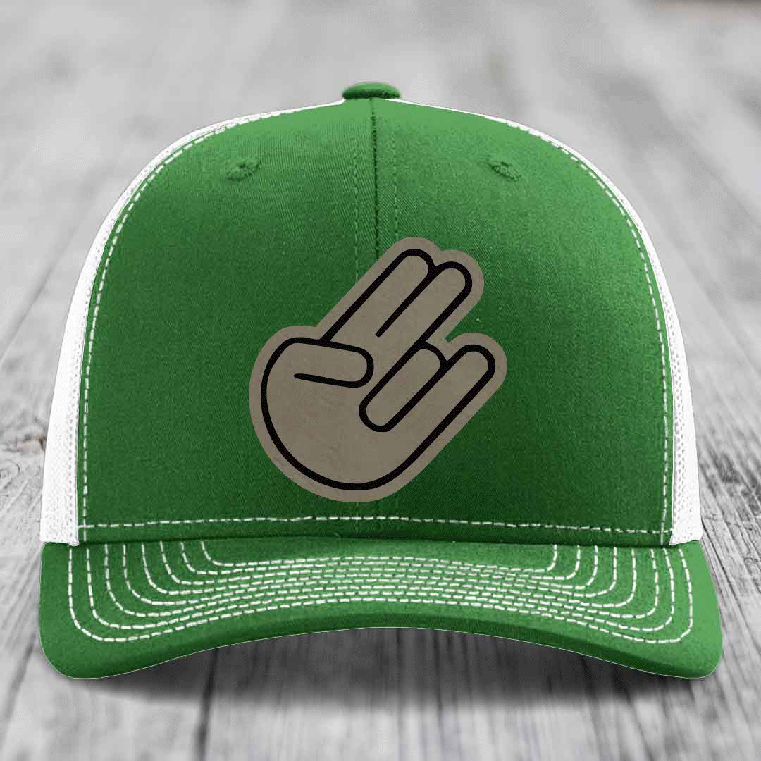 The Shocker - Leather Patch Hat - Light Brown to Black Patch - Richardson 112 Snapback Trucker Hat