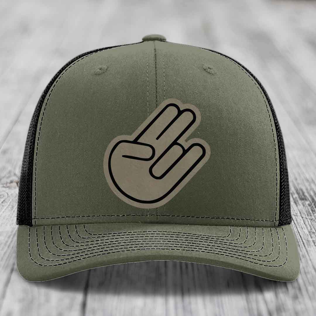The Shocker - Leather Patch Hat - Light Brown to Black Patch - Richardson 112 Snapback Trucker Hat