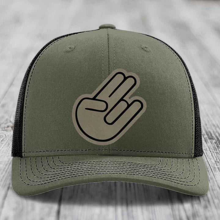 The Shocker - Leather Patch Hat - Light Brown to Black Patch - Richardson 112 Snapback Trucker Hat
