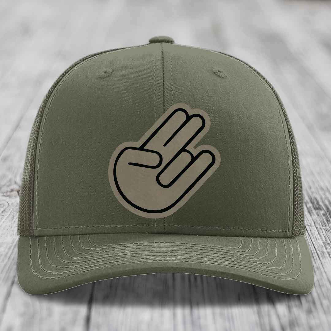 The Shocker - Leather Patch Hat - Light Brown to Black Patch - Richardson 112 Snapback Trucker Hat