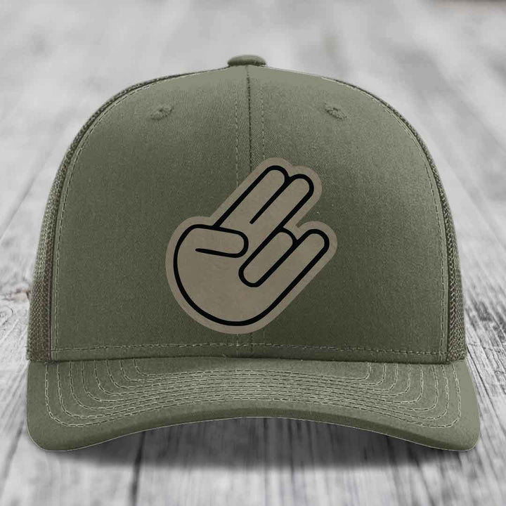 The Shocker - Leather Patch Hat - Light Brown to Black Patch - Richardson 112 Snapback Trucker Hat