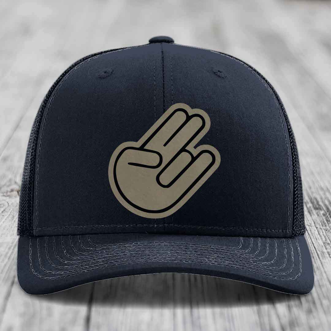 The Shocker - Leather Patch Hat - Light Brown to Black Patch - Richardson 112 Snapback Trucker Hat