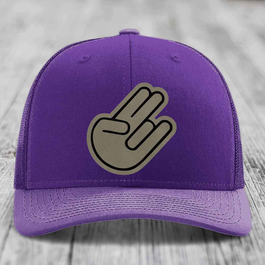 The Shocker - Leather Patch Hat - Light Brown to Black Patch - Richardson 112 Snapback Trucker Hat