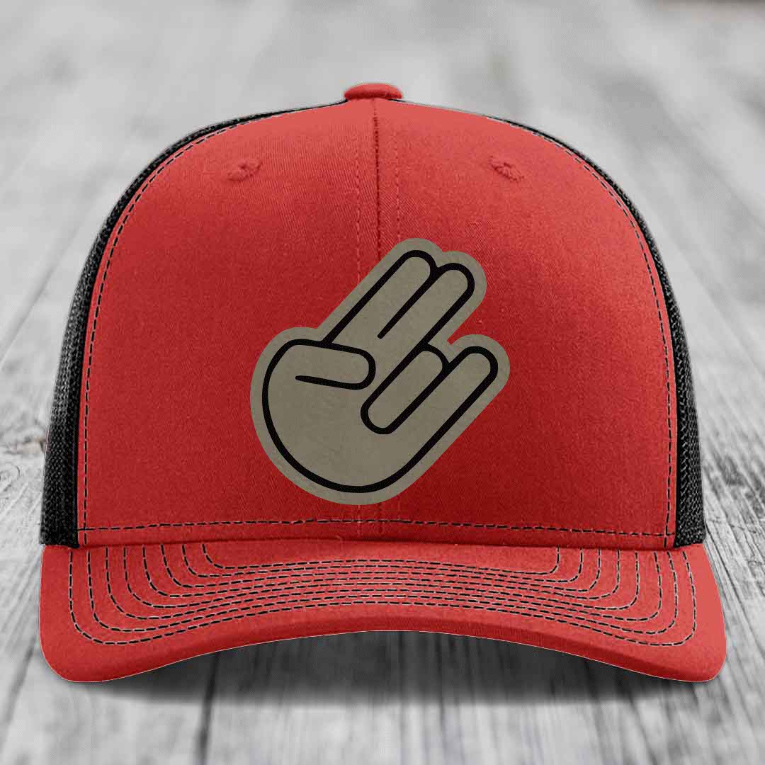 The Shocker - Leather Patch Hat - Light Brown to Black Patch - Richardson 112 Snapback Trucker Hat
