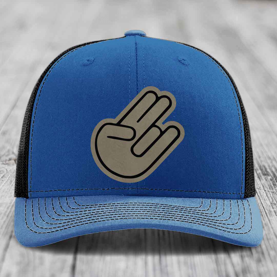 The Shocker - Leather Patch Hat - Light Brown to Black Patch - Richardson 112 Snapback Trucker Hat
