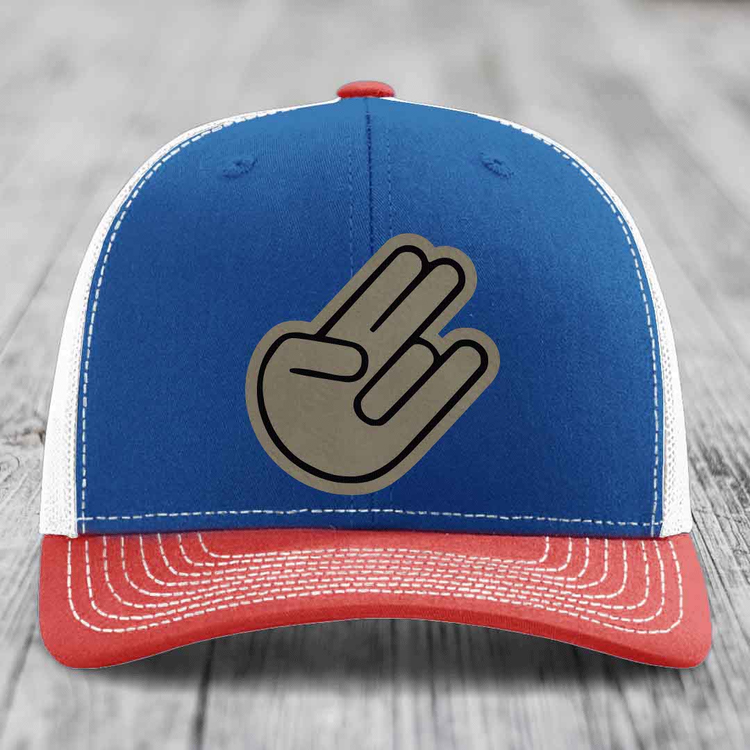 The Shocker - Leather Patch Hat - Light Brown to Black Patch - Richardson 112 Snapback Trucker Hat
