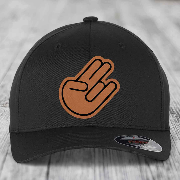 The Shocker - Leather Patch Hat - Rawhide to Black Patch - Flexfit 6277 Fitted Hat