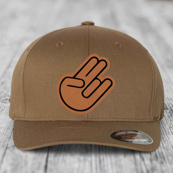 The Shocker - Leather Patch Hat - Rawhide to Black Patch - Flexfit 6277 Fitted Hat