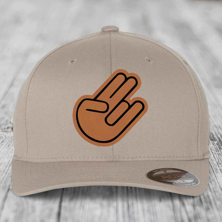 The Shocker - Leather Patch Hat - Rawhide to Black Patch - Flexfit 6277 Fitted Hat