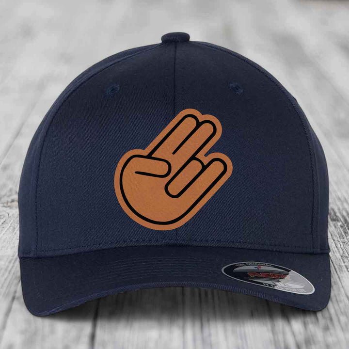 The Shocker - Leather Patch Hat - Rawhide to Black Patch - Flexfit 6277 Fitted Hat