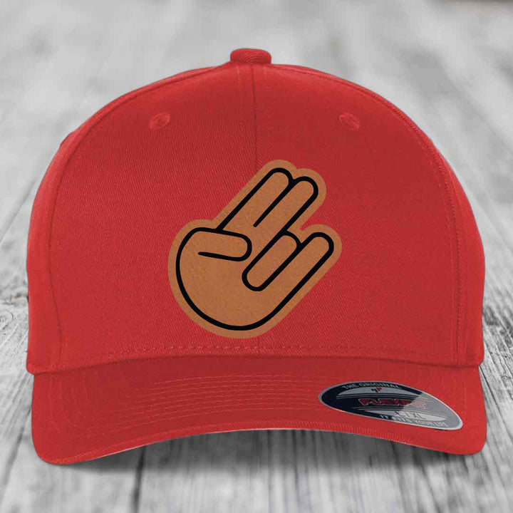 The Shocker - Leather Patch Hat - Rawhide to Black Patch - Flexfit 6277 Fitted Hat