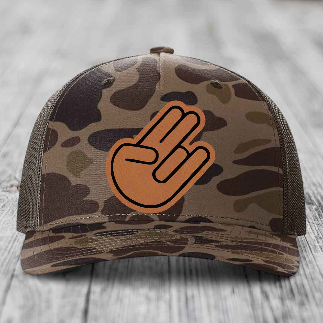 The Shocker - Leather Patch Hat - Rawhide to Black Patch - Richardson 112PFP Snapback Trucker Hat