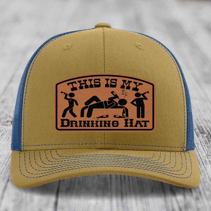 This Is My Drinking Hat - Leather Patch Hat - Rawhide to Black Patch - Richardson 112 Snapback Trucker Hat