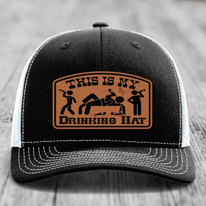 This Is My Drinking Hat - Leather Patch Hat - Rawhide to Black Patch - Richardson 112 Snapback Trucker Hat