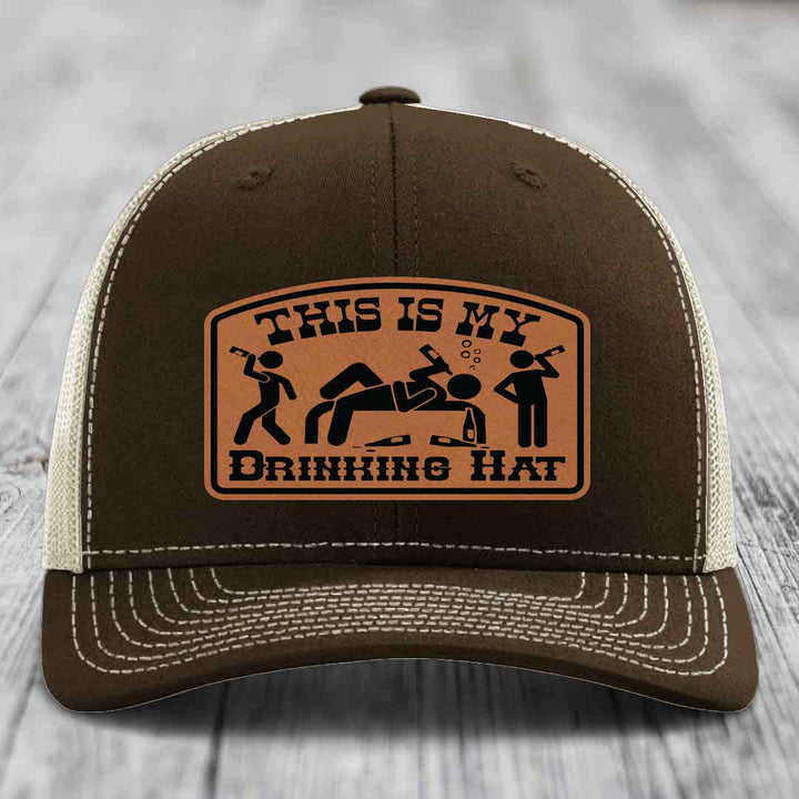This Is My Drinking Hat - Leather Patch Hat - Rawhide to Black Patch - Richardson 112 Snapback Trucker Hat