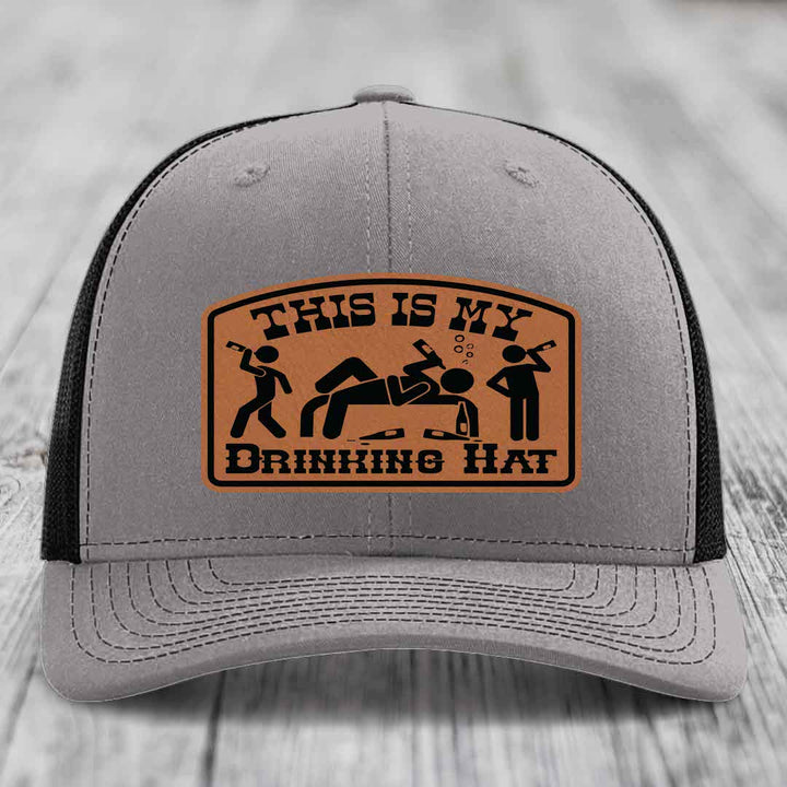 This Is My Drinking Hat - Leather Patch Hat - Rawhide to Black Patch - Richardson 112 Snapback Trucker Hat