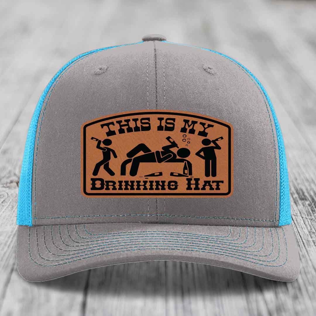 This Is My Drinking Hat - Leather Patch Hat - Rawhide to Black Patch - Richardson 112 Snapback Trucker Hat