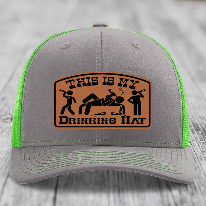 This Is My Drinking Hat - Leather Patch Hat - Rawhide to Black Patch - Richardson 112 Snapback Trucker Hat