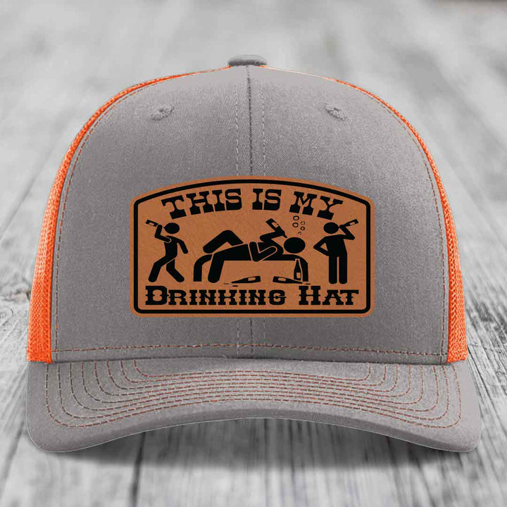 This Is My Drinking Hat - Leather Patch Hat - Rawhide to Black Patch - Richardson 112 Snapback Trucker Hat