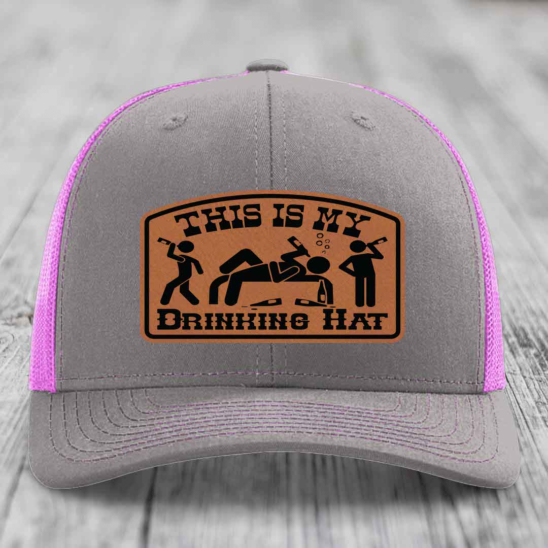 This Is My Drinking Hat - Leather Patch Hat - Rawhide to Black Patch - Richardson 112 Snapback Trucker Hat