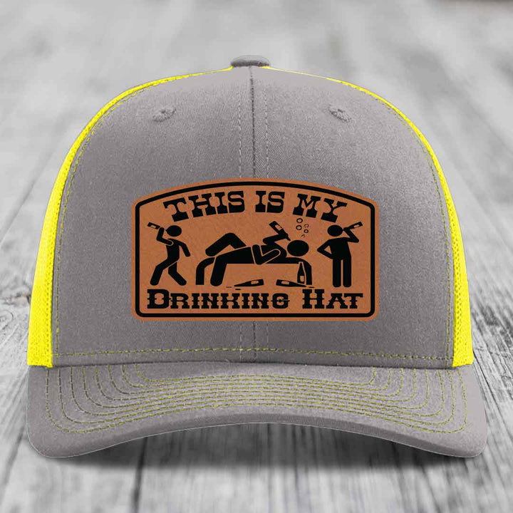 This Is My Drinking Hat - Leather Patch Hat - Rawhide to Black Patch - Richardson 112 Snapback Trucker Hat