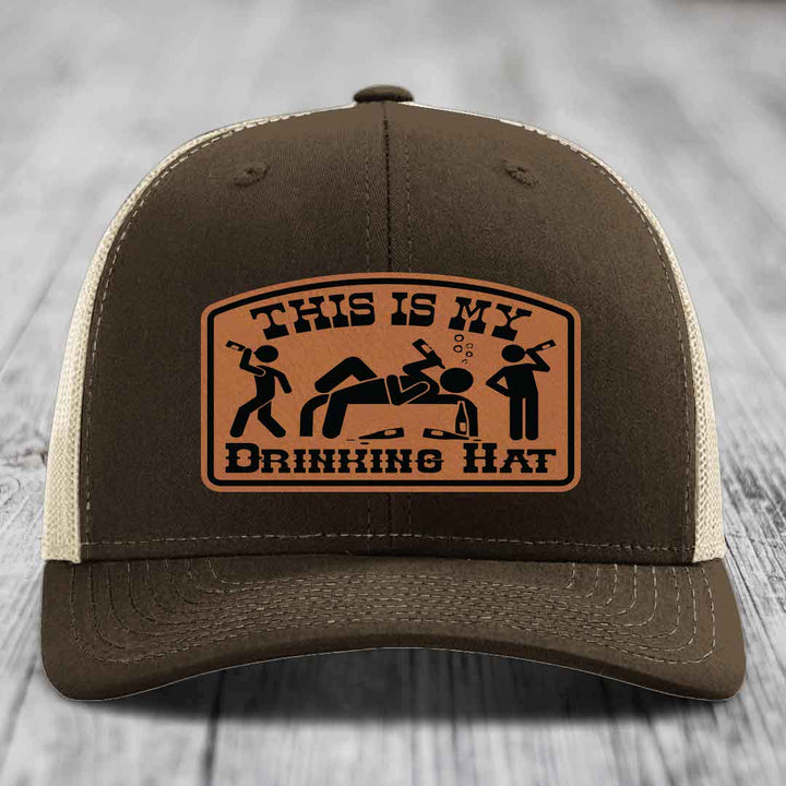 This Is My Drinking Hat - Leather Patch Hat - Rawhide to Black Patch - Richardson 112 Snapback Trucker Hat