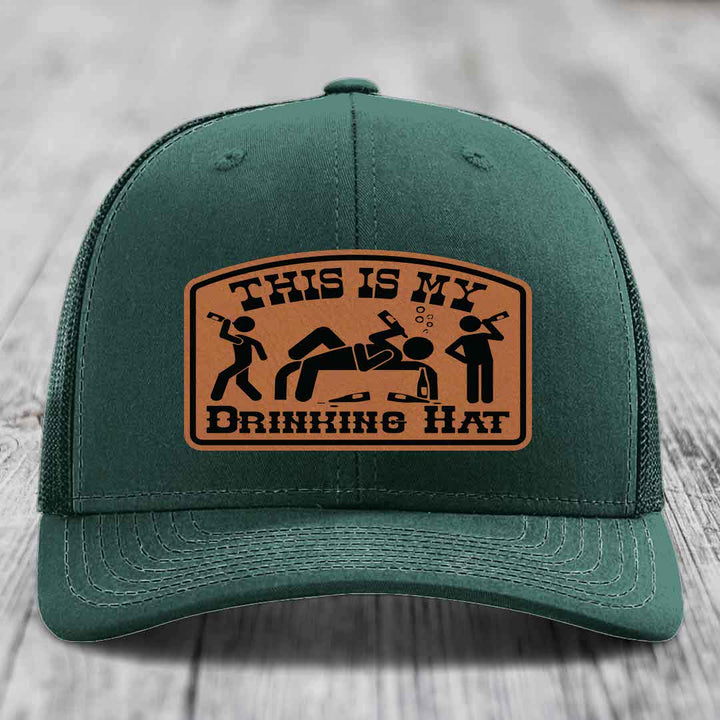 This Is My Drinking Hat - Leather Patch Hat - Rawhide to Black Patch - Richardson 112 Snapback Trucker Hat