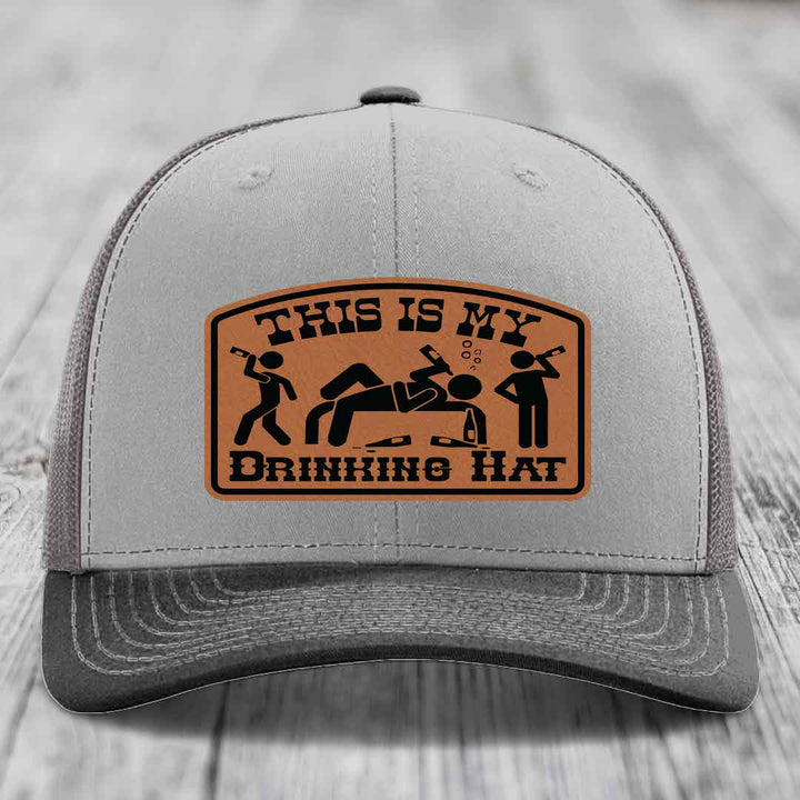 This Is My Drinking Hat - Leather Patch Hat - Rawhide to Black Patch - Richardson 112 Snapback Trucker Hat