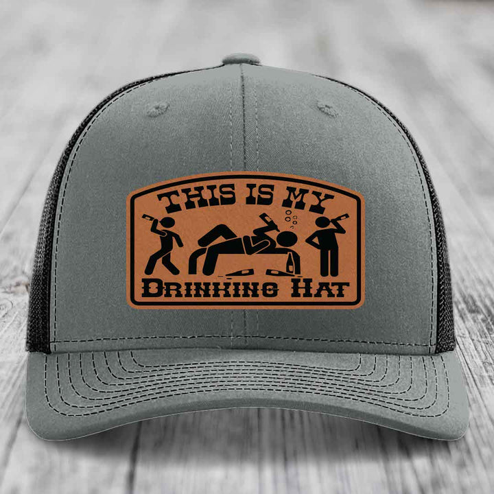 This Is My Drinking Hat - Leather Patch Hat - Rawhide to Black Patch - Richardson 112 Snapback Trucker Hat