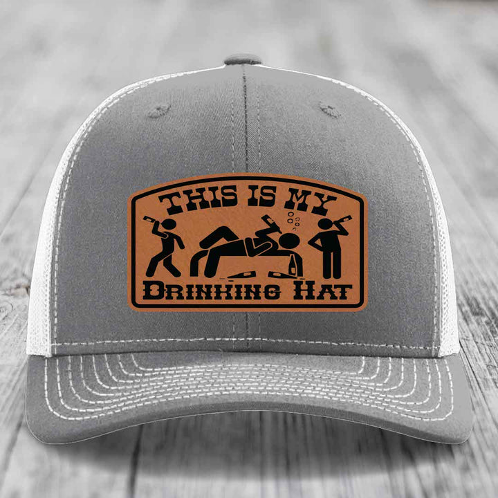 This Is My Drinking Hat - Leather Patch Hat - Rawhide to Black Patch - Richardson 112 Snapback Trucker Hat