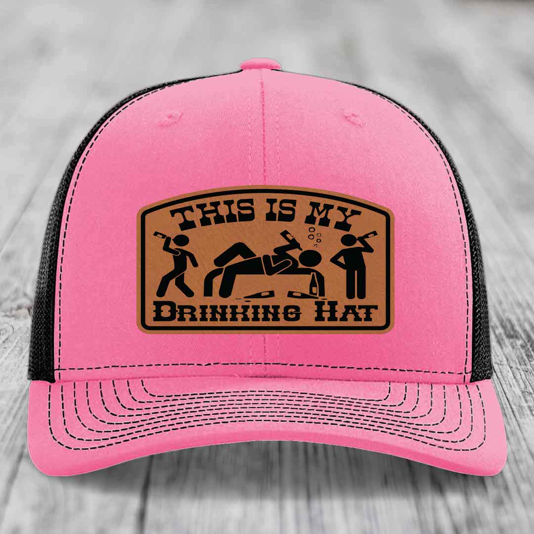 This Is My Drinking Hat - Leather Patch Hat - Rawhide to Black Patch - Richardson 112 Snapback Trucker Hat