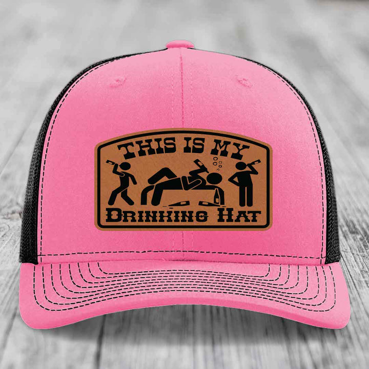This Is My Drinking Hat - Leather Patch Hat - Rawhide to Black Patch - Richardson 112 Snapback Trucker Hat