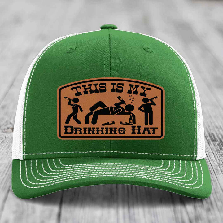 This Is My Drinking Hat - Leather Patch Hat - Rawhide to Black Patch - Richardson 112 Snapback Trucker Hat