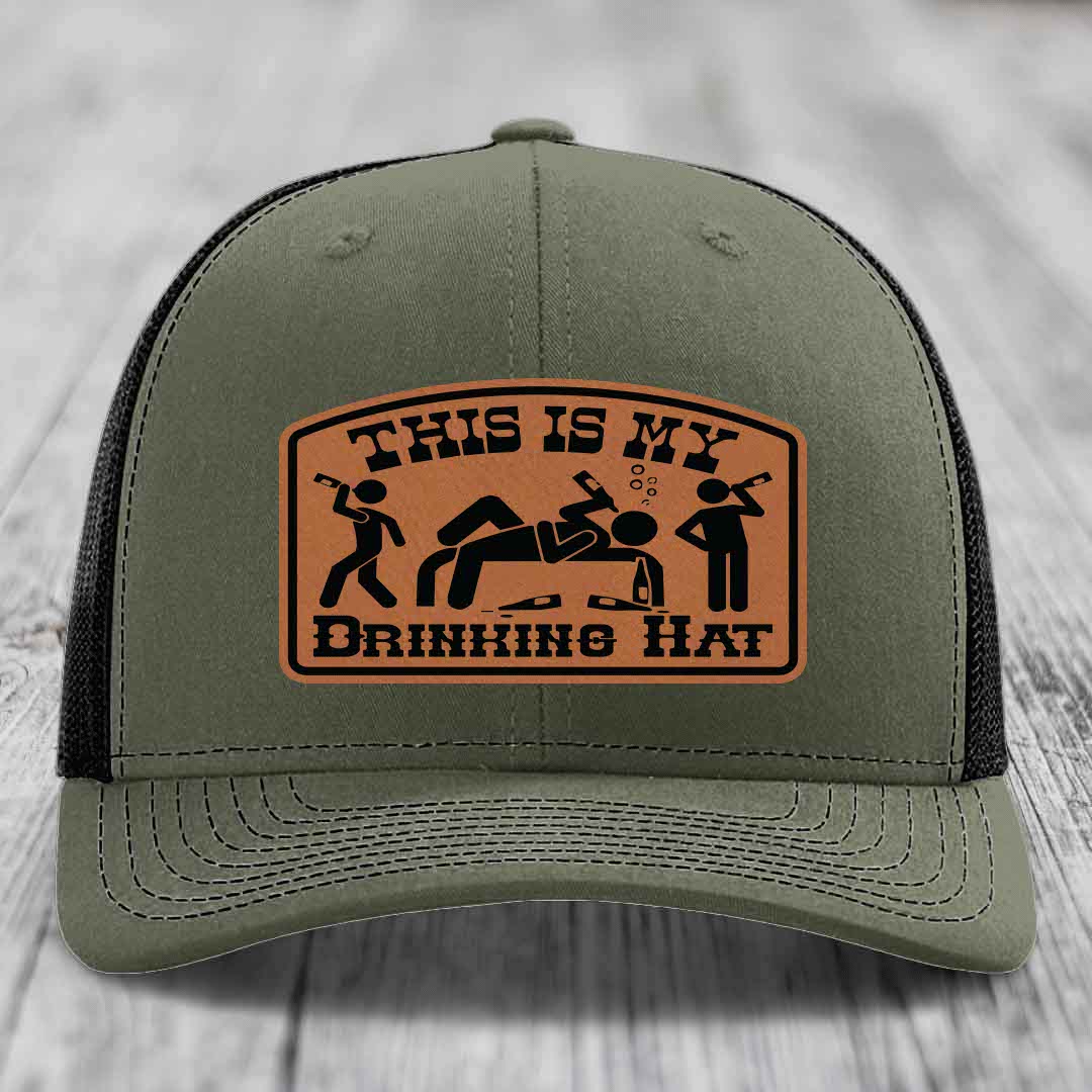 This Is My Drinking Hat - Leather Patch Hat - Rawhide to Black Patch - Richardson 112 Snapback Trucker Hat