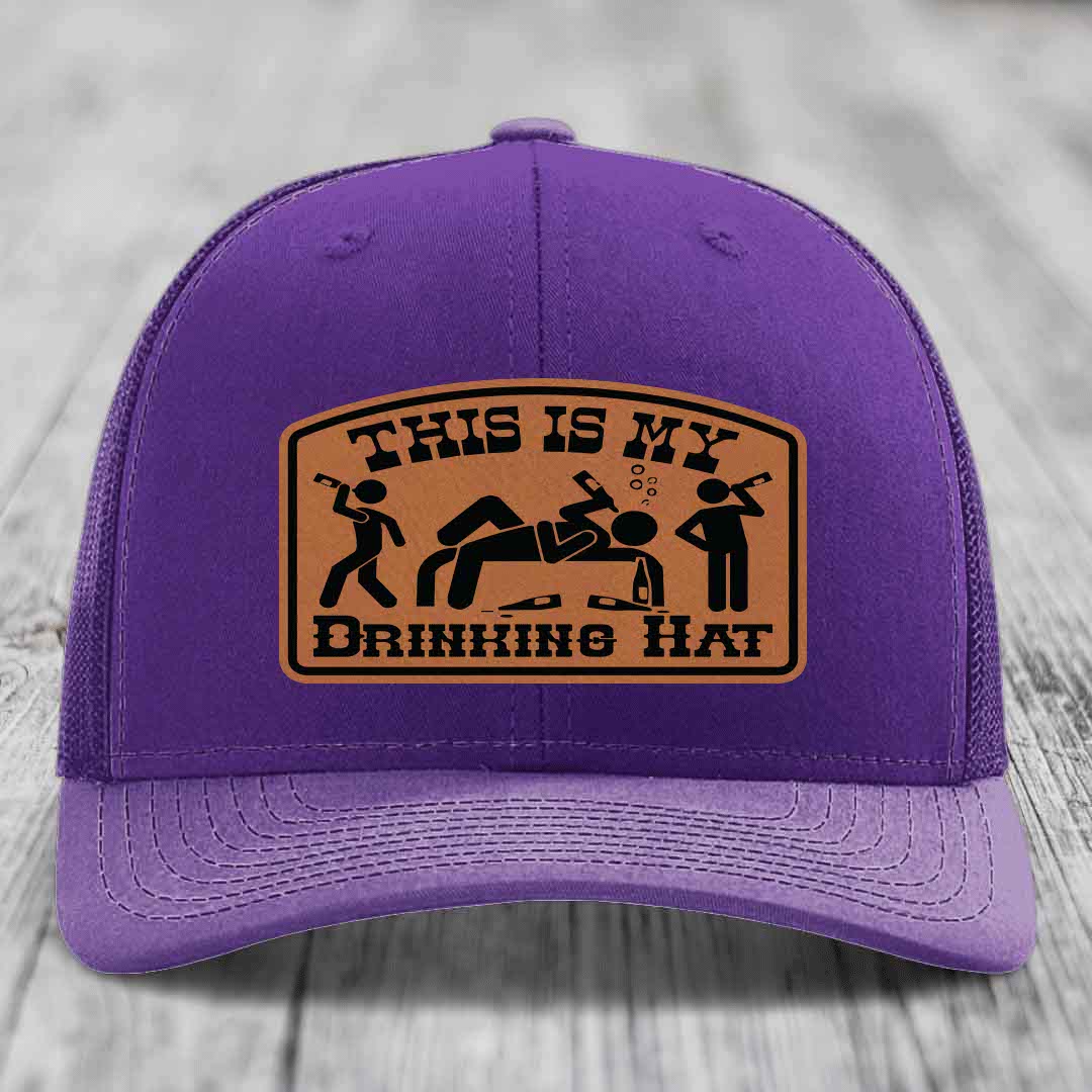 This Is My Drinking Hat - Leather Patch Hat - Rawhide to Black Patch - Richardson 112 Snapback Trucker Hat
