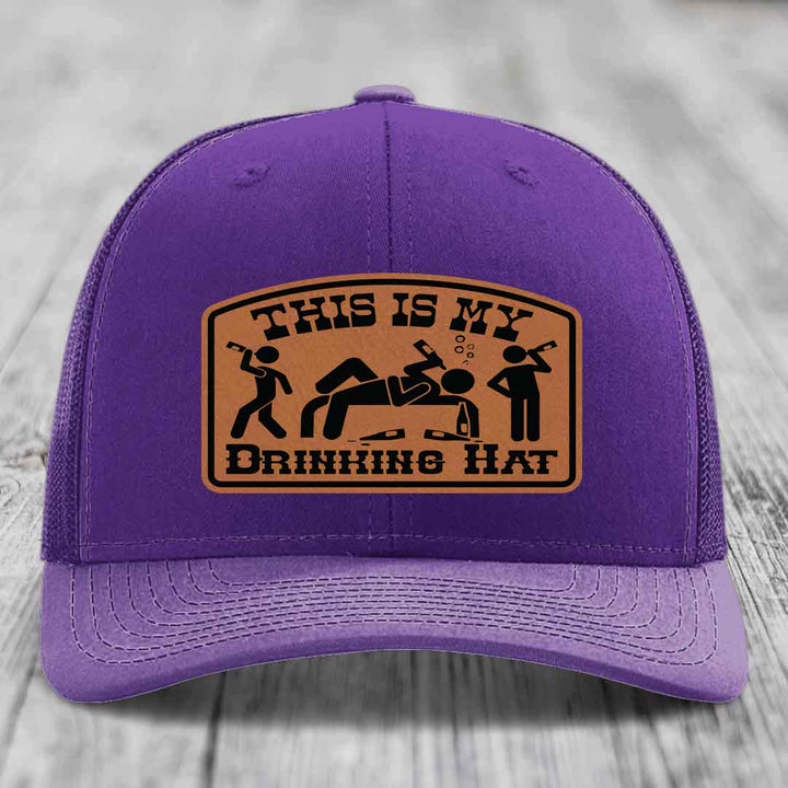 This Is My Drinking Hat - Leather Patch Hat - Rawhide to Black Patch - Richardson 112 Snapback Trucker Hat