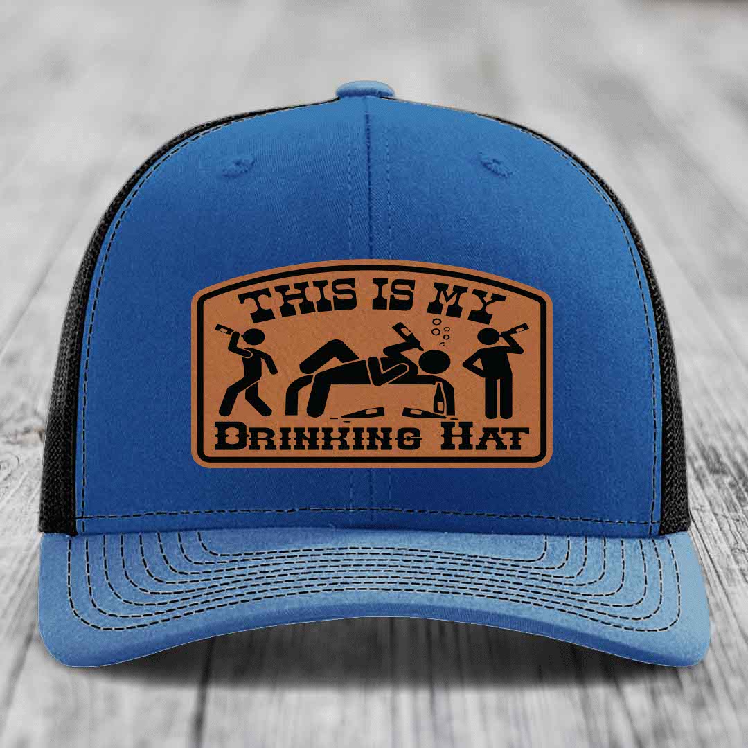 This Is My Drinking Hat - Leather Patch Hat - Rawhide to Black Patch - Richardson 112 Snapback Trucker Hat